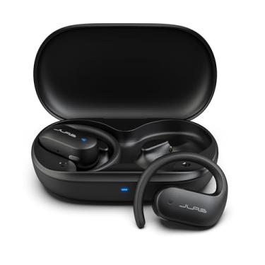 Imagem de JLab Fones de ouvido esportivos abertos, preto, design de gancho para treino, liberdade de áudio sem fio, audição segura, Bluetooth multiponto, personalizável com o aplicativo
