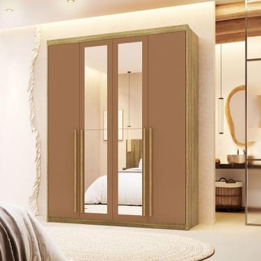 Imagem de Guarda Roupa Com Espelho Dubai 4 Portas Nature/Camarim - Vila Rica Móveis