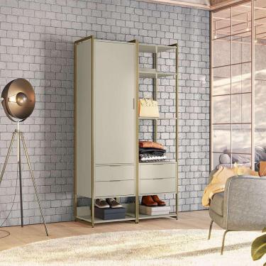 Imagem de Guarda-Roupa Closet Industrial Mital 1 pt 4 gv Off White e Dourado