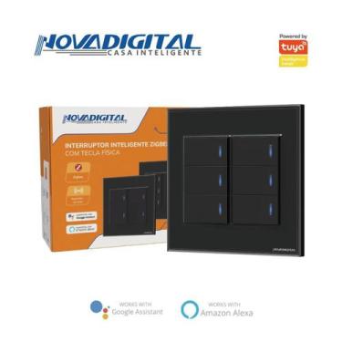 Imagem de Interruptor 4x4 com tecla fisica 6 botoes zigbee preto led - NOVADIGIT