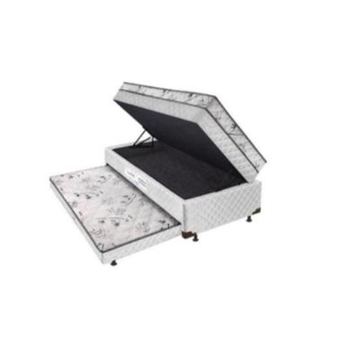 Imagem de Cama Box Baú Solteiro Conjugado Espuma com Cama Auxiliar Bicama 3 em 1 - Matelassê Branco