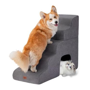 Imagem de MASSFU Escada Curva Cinza Para Cães, Rampa Camas Altas, 72 Cm De Altura, Degraus Cães 5 E Gatos Pequenos, Escadas Animais Estimação Subir Em