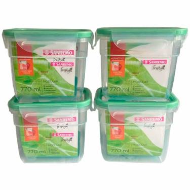 Imagem de Kit 4 Pote Plástico Com Trava Hermético Freezer 770ml Freshy Sanremo