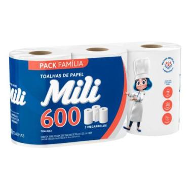 Imagem de Rolo Papel Toalha Multiuso Cozinha Megarolos 600 folhas 3un - Mili