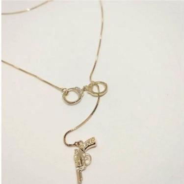Imagem de Gargantilha Gravatinha Revolver E Algema Banhado A Ouro