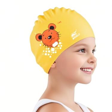 Imagem de Touca de natação infantil com estampa de animal fofa adequada para meninos e meninas de 3 a 16 anos de idade (motivos de casa)