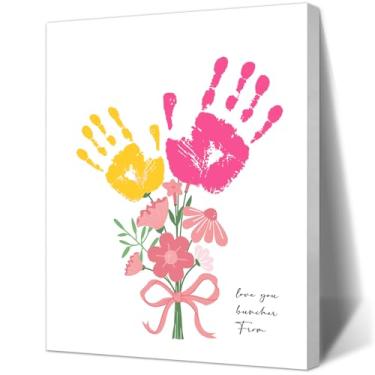 Imagem de SHLINCO Conjunto de pintura em tela buquê de impressão manual, presente de dia das mães, 19 x 24 cm, presente de aniversário da vovó e ação de graças, com almofadas de tinta rosa e amarela, lembrança