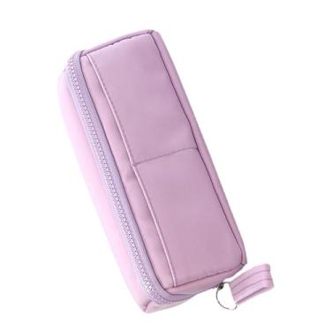 Imagem de Bolsa de Lápis Bolsa de Lona de Grande Capacidade Bolsa de Caneta Multicamada Com Bolso Com Zíper de Artigos de Papelaria e Alça Fácil para o Escritório Escola (Roxo)