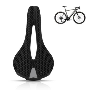 Imagem de Selim de fibra de carbono impresso em 3D, assento unissex respirável com luz oca para BMX e bicicleta de estrada, assento de fibra de carbono com absorção de choque, Preto