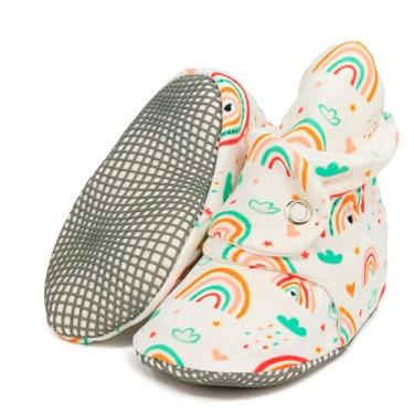 Imagem de Botas de bebê de algodão orgânico, não deslizantes, sola macia, sapatos de bebê permanentes, chinelos de casa para bebês meninos e meninas crianças, Arco-íris, 2-2.5 years Toddler