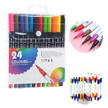 Imagem de Kit Caneta Brush Pen 24 Cores Duas Pontas Pincel Lettering - Generica