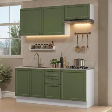 Imagem de Armário de Cozinha Compacta 180 cm Branco/Verde Vik Madesa 01, Branco/