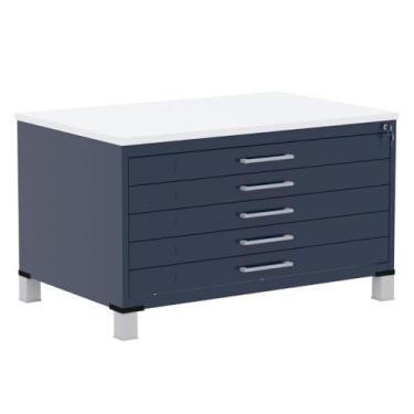 Imagem de Mapoteca 5 Gavetas Pandin 120 cm (larg) Inmetro Tampo Mdp Branco Estrutura e Gavetas em Aço Azul