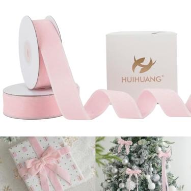 Imagem de HUIHUANG Fita de veludo rosa 2,5 cm fita grossa de veludo dupla face fitas rosa claro para embrulho de presente, enfeites de árvore de Natal, decoração de guirlanda, laços, artesanato, decoração de