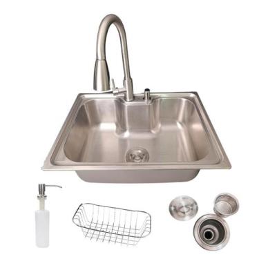 Imagem de Cuba Cozinha Gourmet Aço Inox 304 E Torneira Extensível Inox - Stillus