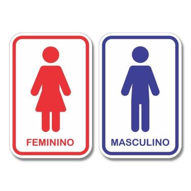 Imagem de Kit 2 Placas Sinalização Banheiro Feminino Masculino 20x13cm