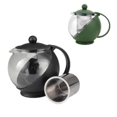 Imagem de Bule Para Chá E Café Com Infusor, Chaleira De Vidro 1250ml, Cafeteira Em Inox, Jarra Para Suco, Filtro E Coador Grande.