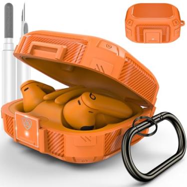 Imagem de [Trava segura de atualização] para Beats Powerbeats Pro 2, capa protetora LDSXAY de fibra de carbono à prova de choque para Powerbeats Pro 2 2025 com kit de limpeza e mosquetão (laranja)