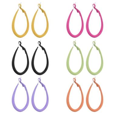 Imagem de ZKBKJSPZJB Um conjunto de 6 pares de brincos de argola grandes minimalistas coloridos esmaltados assados, brincos redondos coloridos para rosto quadrado, presente feminino moderno, 3, Acrílico, nuvem