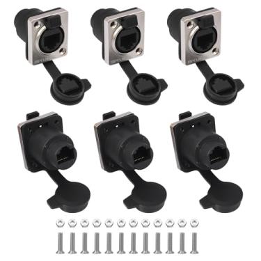 Imagem de Acoplador RJ45 impermeável IP65 de 6 peças, adaptador de conector Ethernet fêmea para fêmea de montagem em painel blindado para cabo LAN Cat5/5e/6 8P8C com tampas à prova de poeira e à prova d'água da