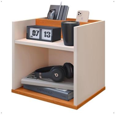 Imagem de Mesa de Cabeceira Suspensa Madri Mesinha Nicho Divisória Organizadora Lateral Cama Box Quarto Pequeno Retrô (Off White/Cinamomo)