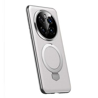 Imagem de FWYANZH Capa de couro para Honor Magic 7 Pro/7, capa de suporte de anel magnético, proteção total da lente à prova de choque, capa de telefone luxuosa, branca, 7Pro