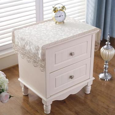 Imagem de Wuluwala Toalha de mesa de cabeceira retangular pequena de renda bordada jacquard para decoração de casa