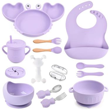 Imagem de Conjunto de alimentação para bebês mraisebossup Silicone, 15 peças com babador, prato, copo