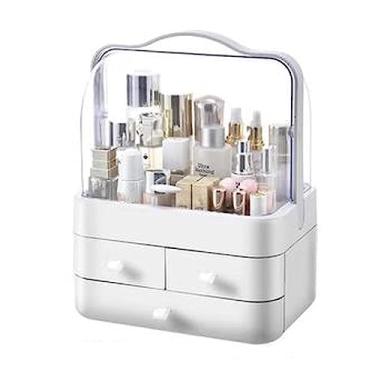 Imagem de Caixa organizadora de cosméticos para bancada com tampa dobrável e gavetas, organizador e armazenamento de maquiagem, caixa organizadora de cosméticos para cuidados com a pele para quarto, banheiro