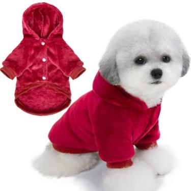 Imagem de FabriCastle Suéter com capuz para cães pequenos, meninos e meninas, roupas para cães PP XXS, roupa para animais de estimação, roupas para gatos, fecho de pressão quente super macio (vinho, pequeno)