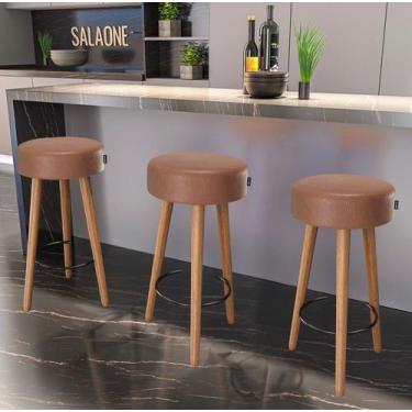 Imagem de Kit 3 Banquetas Estofadas Altas Londres Estilo Moderno para Cozinha, Á