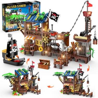 Imagem de Conjunto de blocos de construção HOGOKIDS Pirate Ship House com LED 78