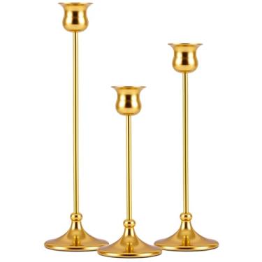 Imagem de Castiçal para castiçal de castiçal para decoração de Halloween Dia das Bruxas Dia de Ação de Graças de Natal vintage candelabro para lareira festa em casa (ouro, 1 conjunto (3 peças))