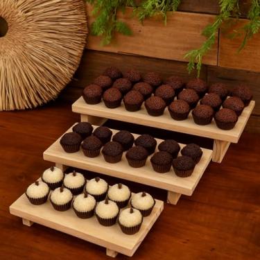 Imagem de Trio Bandejas Para Decoração de Festas Porta Doce Frios Madeira Rústica Suporte Expositor Buffet PMG (Natural)