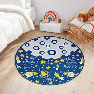 Imagem de Lacomfy Tapete infantil espaço sideral, galáxia, estrelas, lavável, redondo, tapete para sala de jogos, supermacio, sistema solar, tapete antiderrapante para quarto de bebê, 1,2 m
