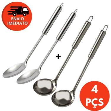 Imagem de Kit Colher De Arroz E Concha Feijão Em Inox Para Servir Caldos Molhos 