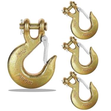 Imagem de Pacote com 4 ganchos deslizantes de 3/20.3 cm com trava de segurança, gancho de corrente resistente de aço forjado grau 70 para corrente de transporte de caminhão de reboque, limite de carga de