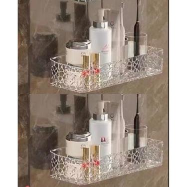 Imagem de ‌Conjunto de 2 suportes para shampoo - prateleira de banheiro sem furos, organizador de banheiro, resistente à água, fácil de limpar, adesivo de 3M (Kit 2 Trans Gelo Trangulos)