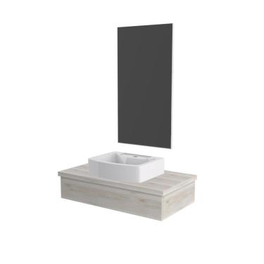 Imagem de Conjunto Bancada C-cuba Aria 41 E Espelheira Metrópole 801 Preto ônix Snow