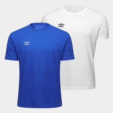 Imagem de Kit Camisa Umbro TWR Striker Masculina - 2 Peças, Branco, Azul, M