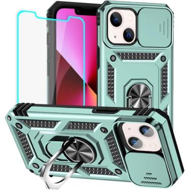 Imagem de HNHYGETE Capa para iPhone 13 com protetor de tela HD: [Teste de queda de grau militar de 6 metros] Capa protetora à prova de choque para iPhone 13 (verde escuro)