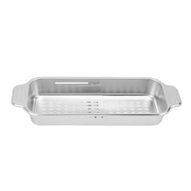 Imagem de Luocute Aço Inoxidável sobre o Cesto de Cesta de Drenagem da Pia, Cesta Multifuncional Ajustável para Lavar Frutas de Legumes, Pratos, Com Cesta de Drenagem Extensível (Pequeno)