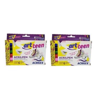 Imagem de Kit 2 Acrilpen Canetas Para Tecido Artteen Acrilex 6 Cores
