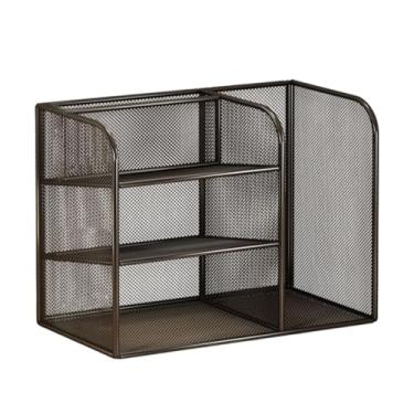 Imagem de Milageto Organizador de mesa, classificador de documentos, suporte para arquivos de mesa, organizador de espaço de trabalho para escolas, material de papelaria, Preto