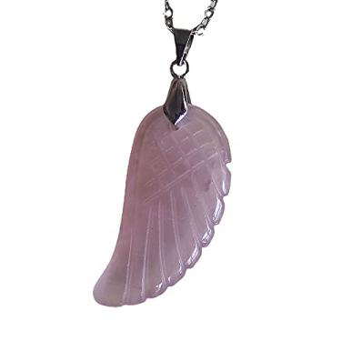 Imagem de 35 mm esculpido à mão mista pedra preciosa asa de anjo para colar pingente de contas, Approx 35mm, Quartzo rosa, Quartzo