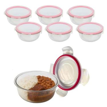 Imagem de Kit 6 Pote Vidro 950ml Redondo Não Vaza Marmita Tampa Hermético Vidro 