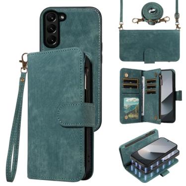 Imagem de Asuwish Capa de celular para Samsung Galaxy Z Fold 6 5G 2024 com zíper carteira magnética destacável com cordão transversal ombro suporte para cartão ZFold6 Z6 G Fold6 6Z mulheres homens meninas azul