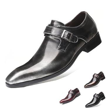 Imagem de Sapato social masculino de couro, bico fino, moderno, estilo inglês, fivela de metal ajustável, decoração de gancho e laço, salto bloco sem cadarço, formal, negócios, casamento, oxford, mocassim