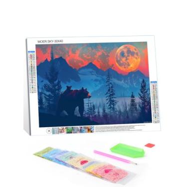 Imagem de Kits de pintura de diamante DIY urso na floresta para iniciantes, artesanato de cristal redondo de diamante completo, decoração de parede, presente para amigos 30 x 40 cm