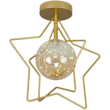 Imagem de 5w Led Luminárias Pendentes Estrelas Criativas Lustre Moderno Acabamento Dourado Pendurado Luz De Teto Gaiola De Metal Lâmpada Suspensa Para Cozinha Quarto Jantar Com Vidro Transparente